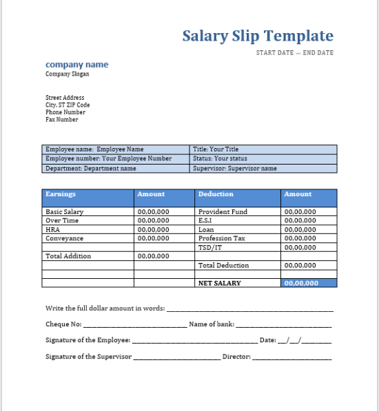 Printable Truck Driver Pay Slip Template Pdf