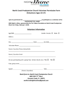 Printable Volunteer Permission Slip Template Excel Sample