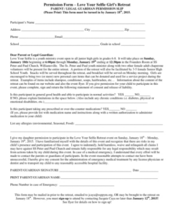 Printable Youth Group Permission Slip Template Word Sample