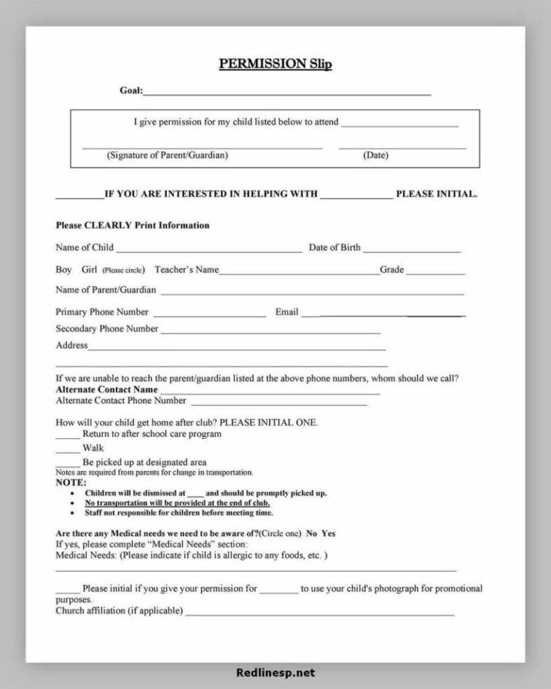 Volunteer Permission Slip Template Doc Sample