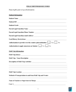 Zoo Field Trip Permission Slip Template Word