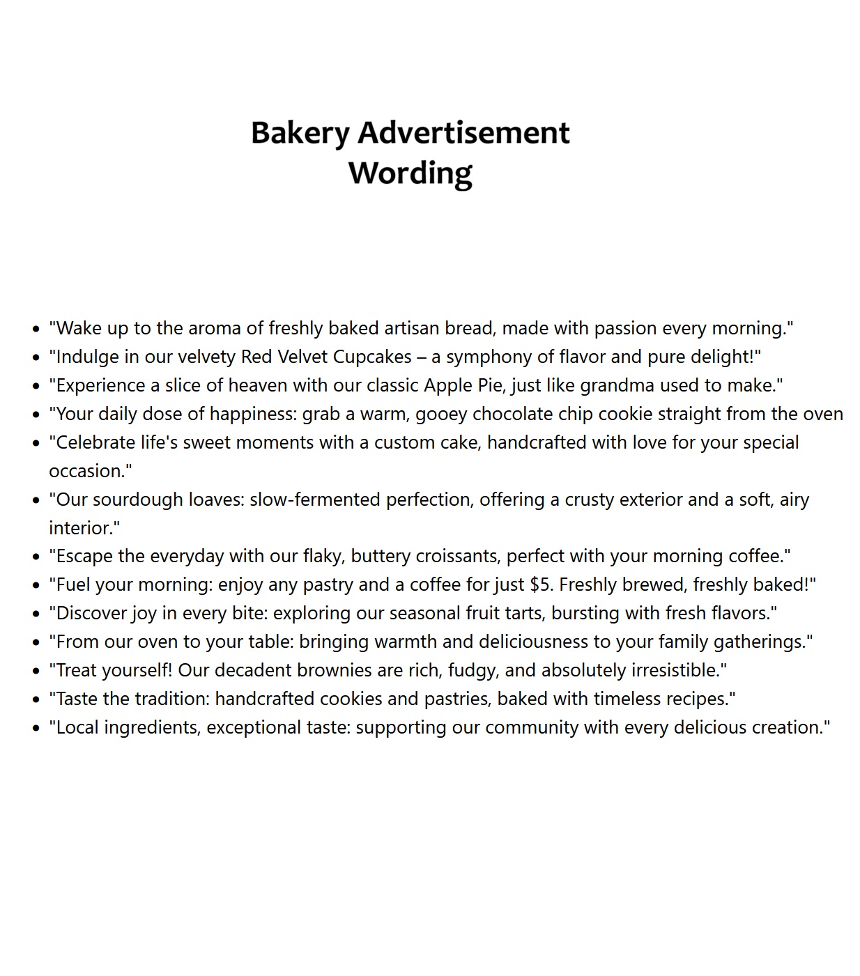 Bakery Advertisement Wording