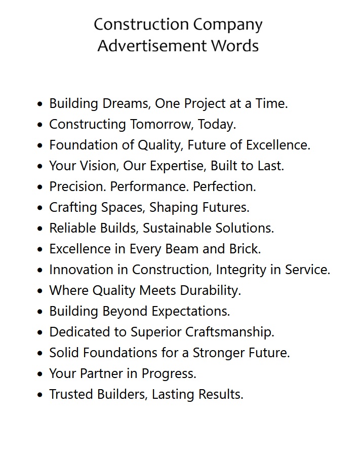 Construction Company Advertisement Words