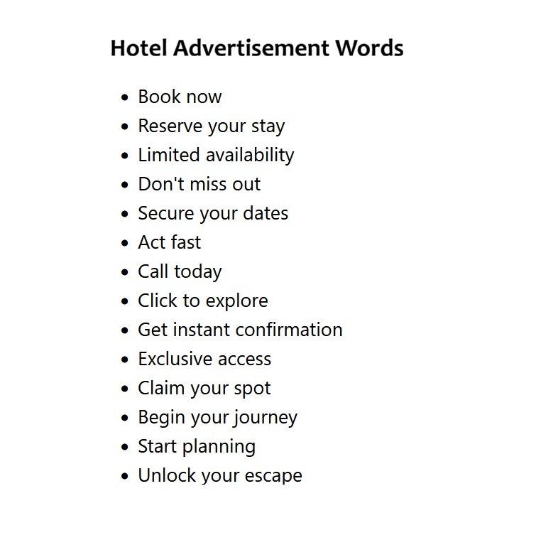 Hotel Advertisement Words Free Hotel Advertisement Words