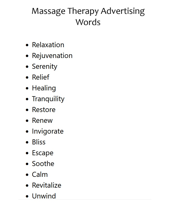 Massage Therapy Advertising Words
