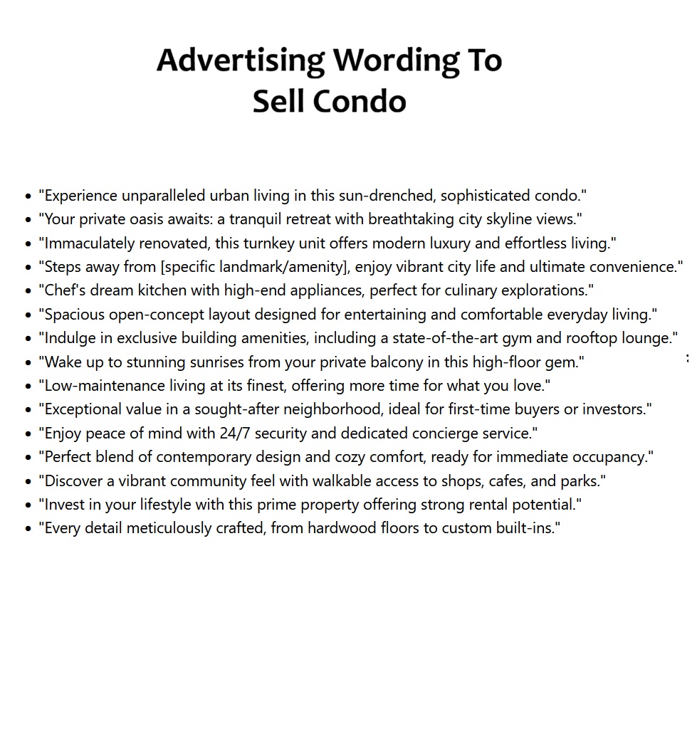 Advertising Wording To Sell Condo Ideas Advertising Wording To Sell Condo