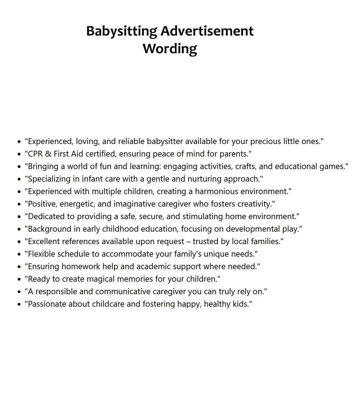 Babysitting Advertisement Wording Babysitting Advertisement Wording