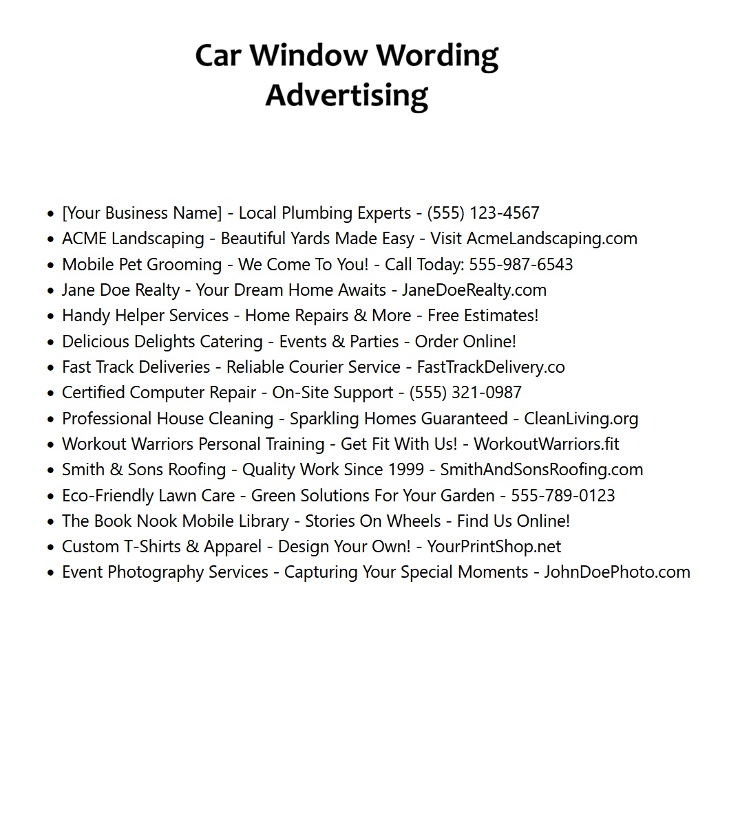 Car Window Wording Advertising Ideas Car Window Wording Advertising