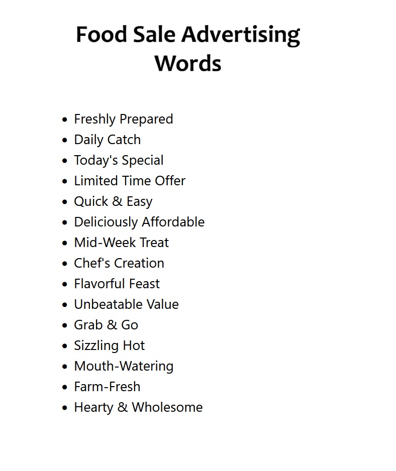 Food Sale Advertising Words