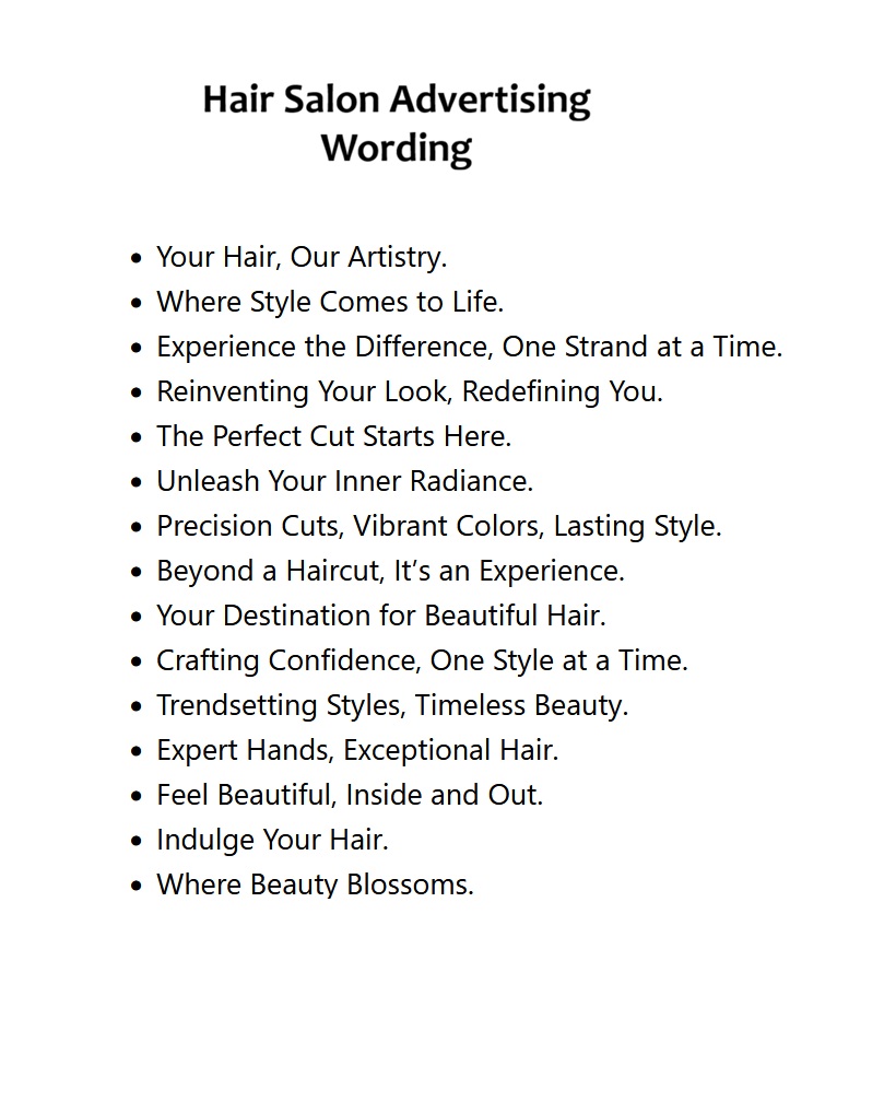 Hair Salon Advertising Wording