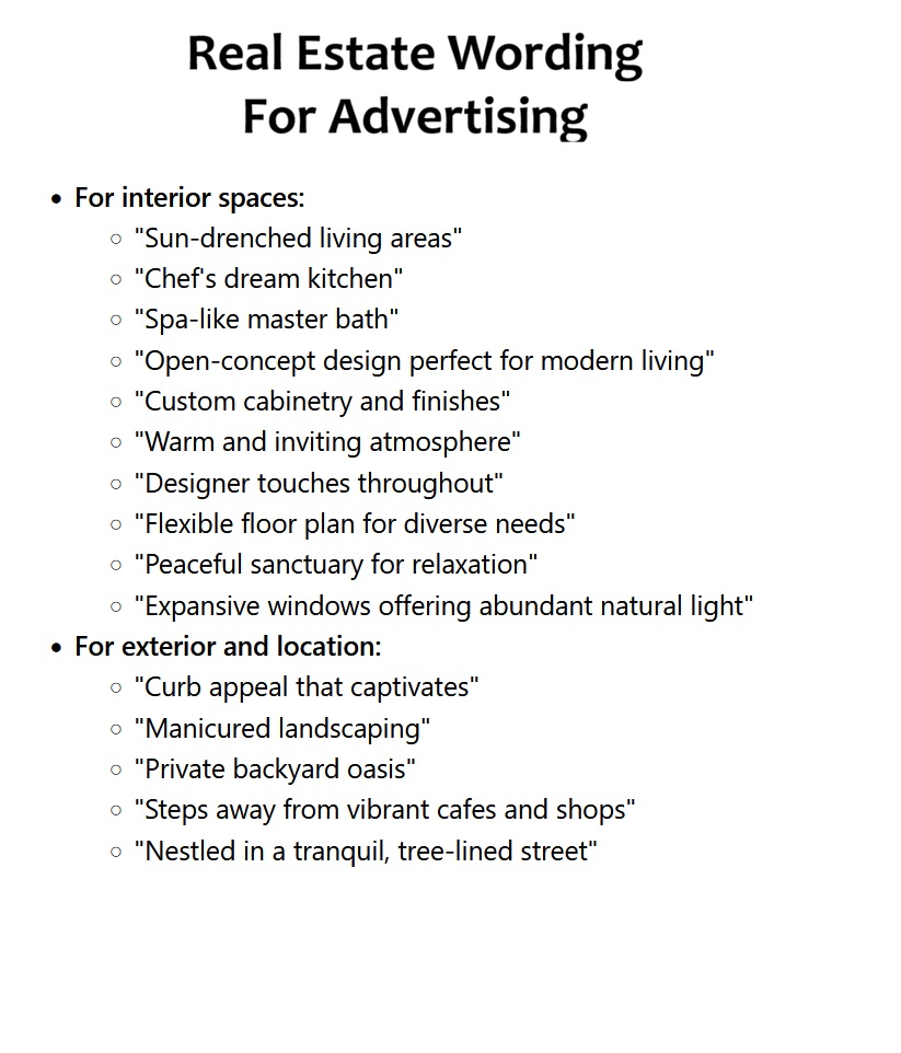 Real Estate Wording For Advertising Ideas Real Estate Wording For Advertising