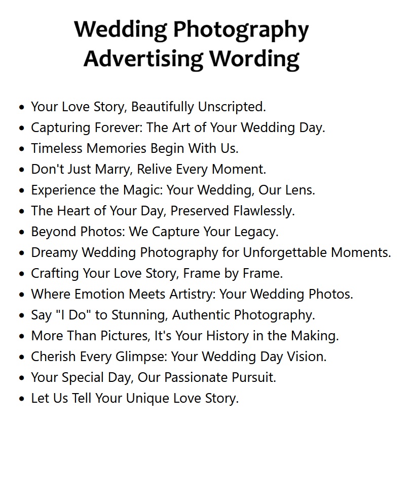 Wedding Photography Advertising Wording Free Wedding Photography Advertising Wording