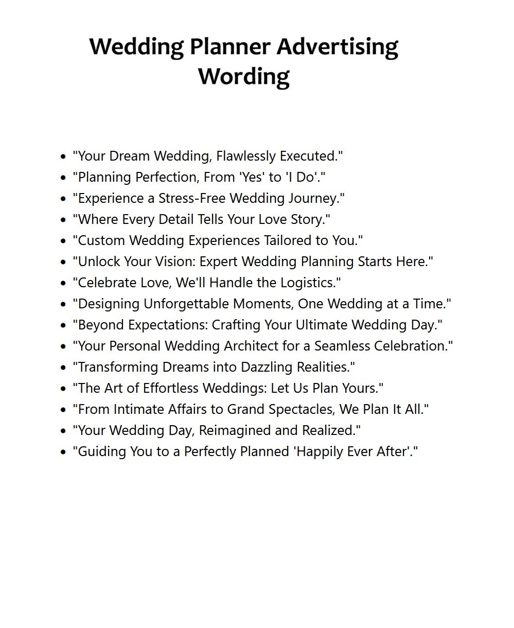 Wedding Planner Advertising Wording