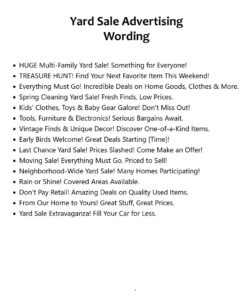 Yard Sale Advertising Wording