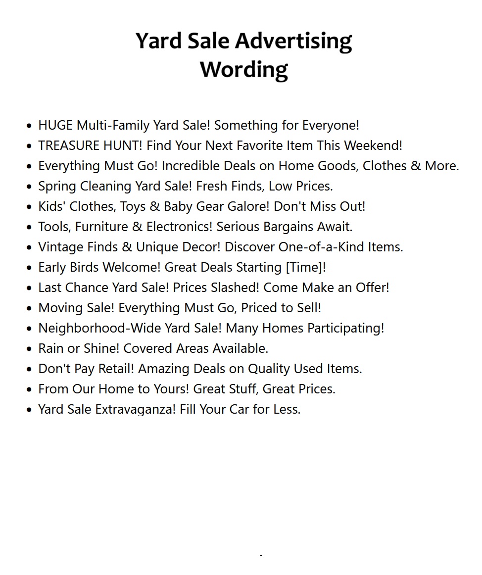 Yard Sale Advertising Wording Free Yard Sale Advertising Wording
